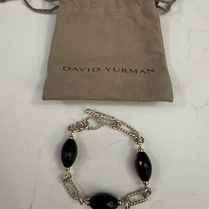 David Yurman Onyx Bead and Silver Chain Bracelet